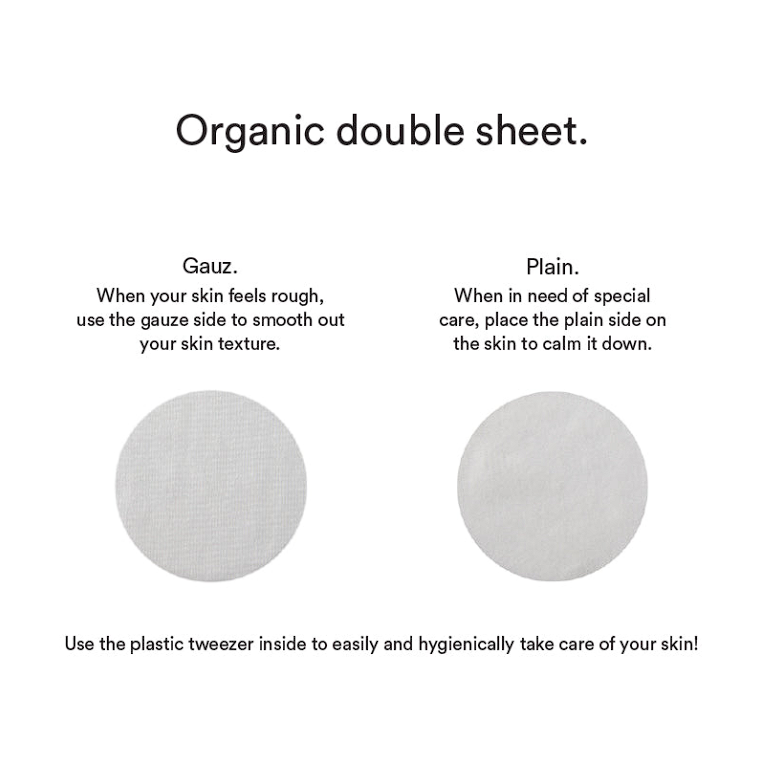 Abib heartleaf spot calming touch organic double sheet. Gauze when your skin feels rough, use the gauze side to smooth out your skin texture. Plain when in need of special care, place the plain side on the skin to calm it down. Use the plastic tweezer inside to easily and hygienically take care of your skin!