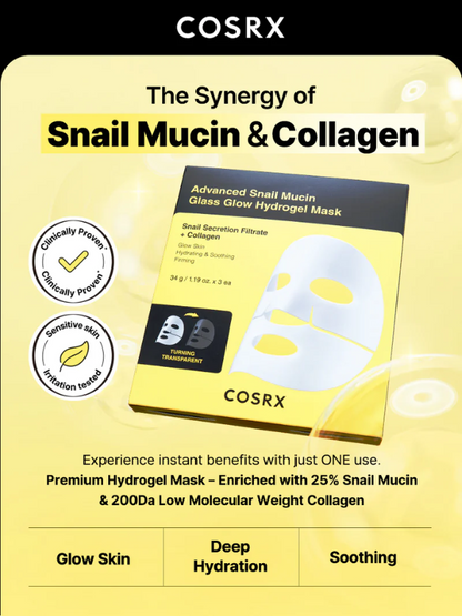 COSRX Advanced Snail Mucin Glass Glow Hydrogel Mask 35g - 1 BOX / 3 PCS