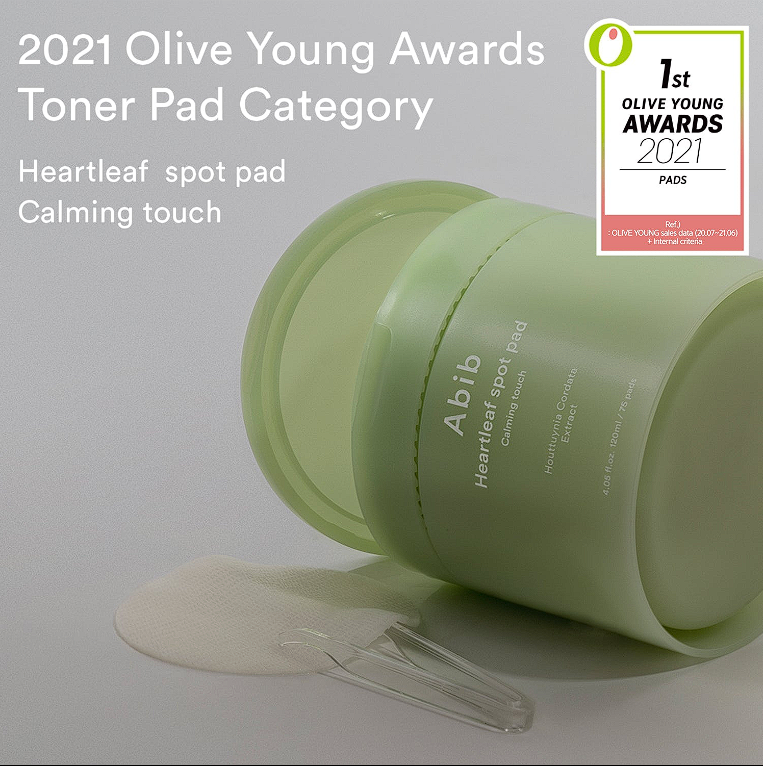 Abib heartleaf spot pad calming touch 2021 olive young awards toner pad category