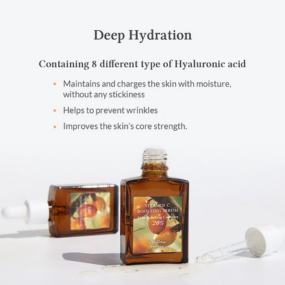 Deep Hydration containing 8 types of hyaluronic acid. Maintains and charges skin with moisture, without stickiness. Helps prevent winkles. Improves skin's core strenght.