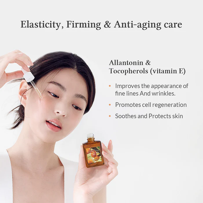 Elasticity, Firming & Anti-aging care. Allantoin & Tocopherals (Vitamin E) Improves appearance of fine lines and wrinkles, promotes cell regeneration, soothes & protects skin.