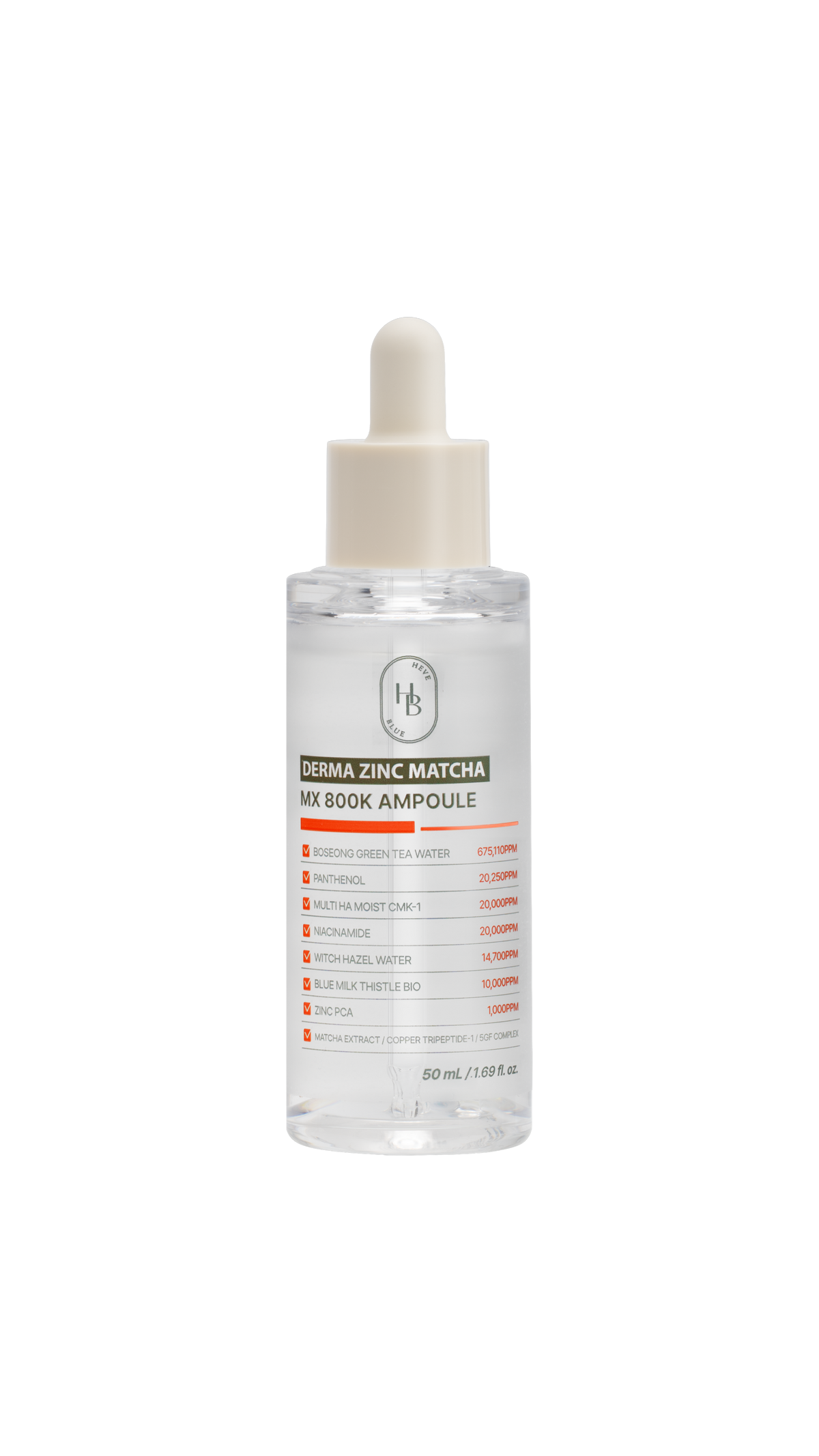 HEVEBLUE Derma Zinc Matcha MX 800K Ampoule 50mL