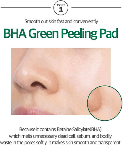 VT Cica Mild Toner Pad : Smooth out skin fast and conveniently. BHA Green Peeling Pad .Because it contains Betaine Salicylate (BHA) which melts unnecessary dead cell, sebum and bodily waste in the pores softly, it makes skin smooth and transparent