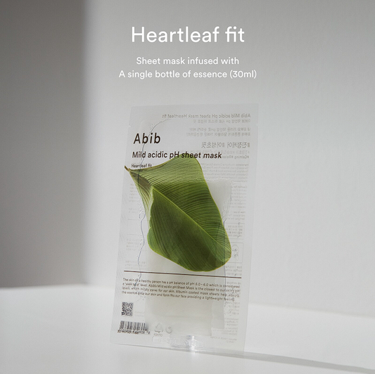 Abib Mild Acidic pH Sheet Mask Heartleaf Fit: Heartleaf fit sheet mask with a single bottle of essence (30mL)